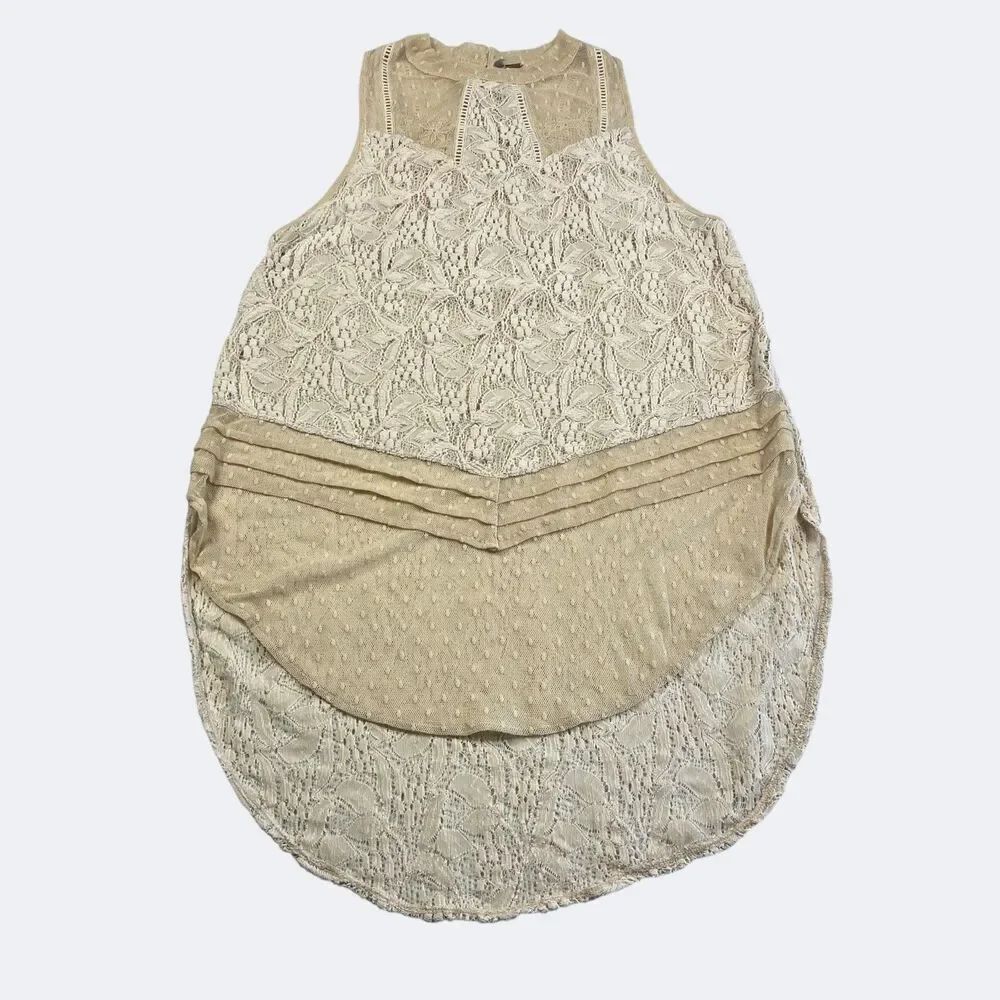 Free People Maisie Boho Sheer Lace Tank Top Ivory Crochet Festival Shirt SMALL